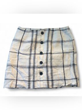 Forever 21 Contemporary Black & White Plaid Faux Button Linen Skirt